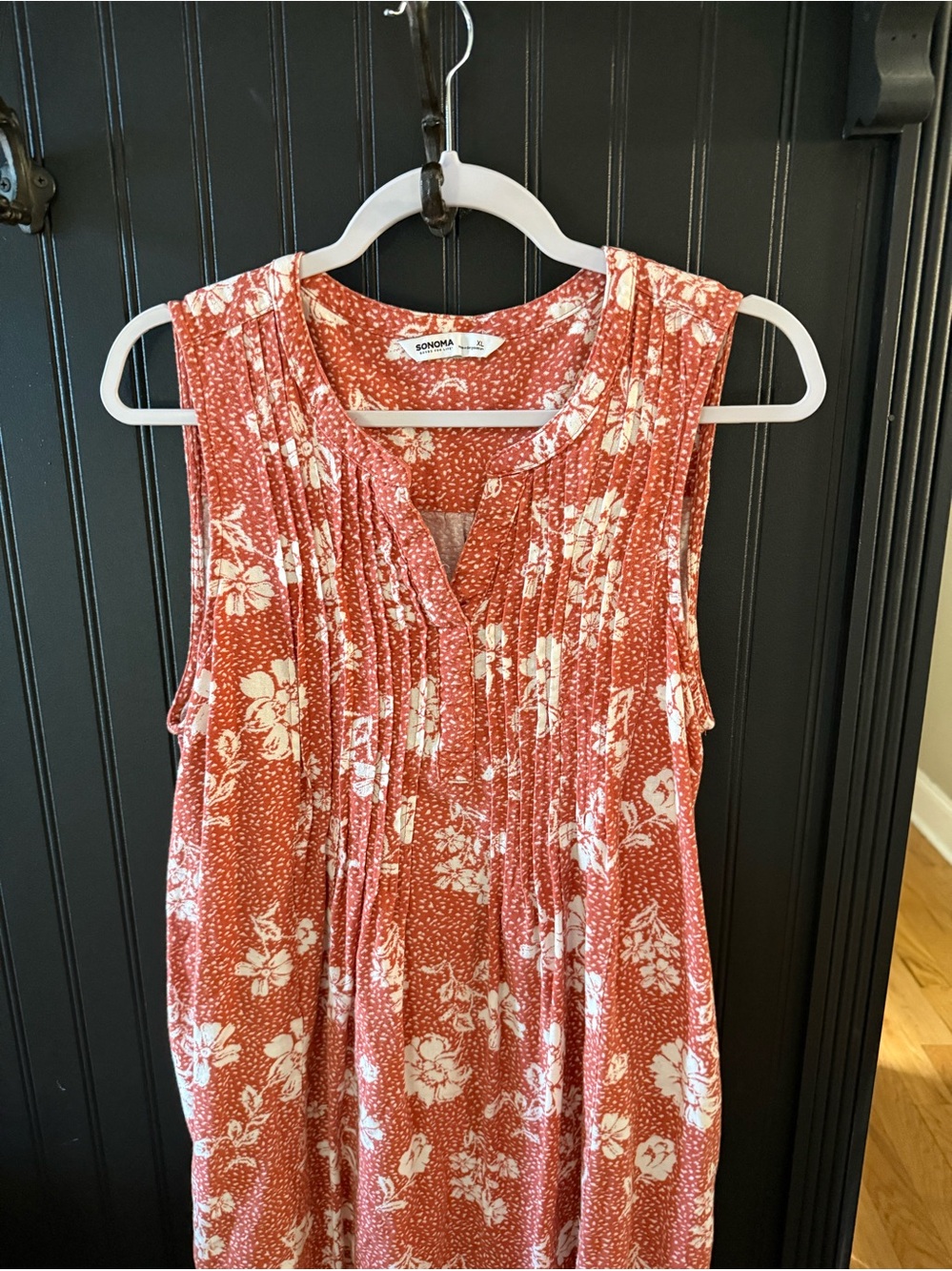 Sonoma Rust Floral Pintuck Sleeveless Dress